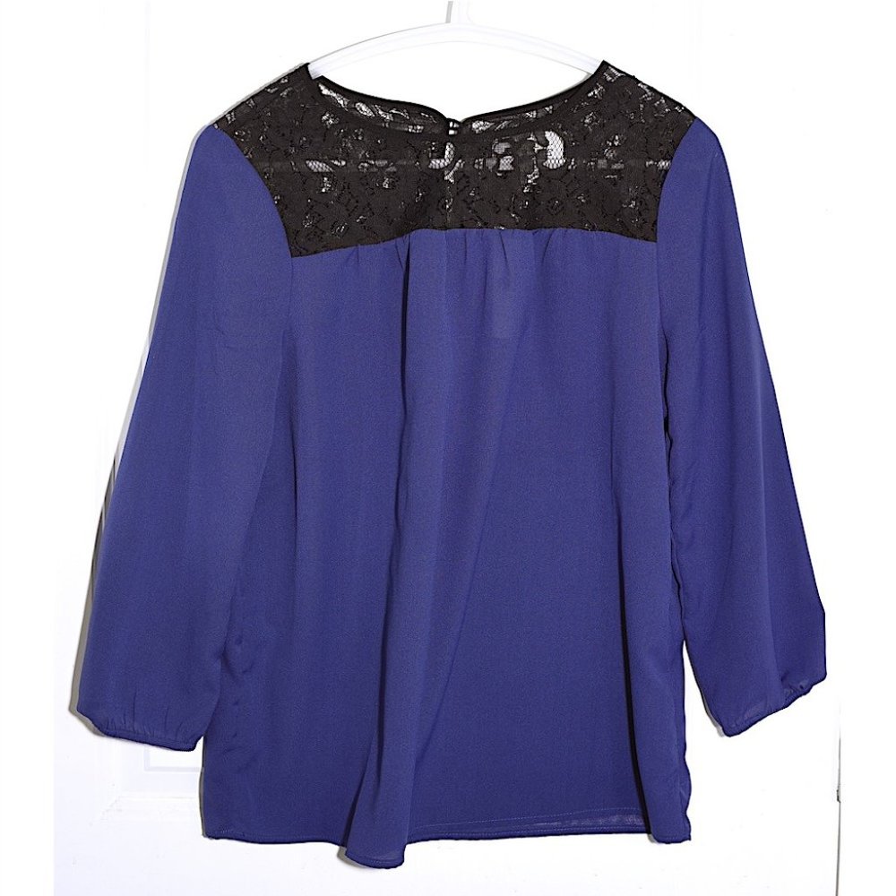 NWT Sabine Violet-Blue Lace-Yoke Blouse